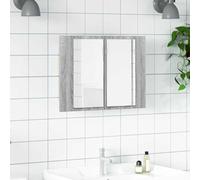 Ordellia Armoire à Miroir LED Sonoma Gris en Bois d’ingénierie 60 x 12 x 45 cm avec Rangement, Panneau Miroir Mural USB pour Salle de Bain