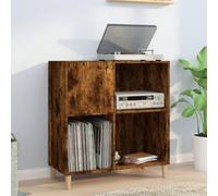 Ordellia Armoire à plaques en chêne fumé 84,5 x 38 x 89 cm - En bois massif d'eucalyptus - Espace de rangement pour disques vinyles, vitrine, buffet, étagère, commode pour salon, bureau et bureau