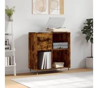 Ordellia Armoire à plaques en chêne fumé en bois et fer, 84,5 x 38 x 89 cm, rangement multimédia avec espace de rangement, étagère pour vinyle, récepteur et console dans le salon