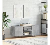 Ordellia Armoire à plaques gris béton 121 x 38 x 48 cm en bois avec pieds en fer, rangement multimédia, meuble bas TV, buffet pour plaque sonore, rack hi-fi et rangement du salon