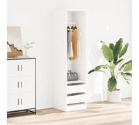 Ordellia Armoire avec tiroirs blanche en bois 50 x 50 x 200 cm, 2 tiroirs et compartiment ouvert avec tringle à vêtements, rangement peu encombrant pour chambre à coucher, couloir, dressing