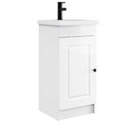 Ordellia Armoire de salle de bain avec lavabo - En bois blanc brillant - 42 x 40 x 84,5 cm - Meuble de salle de bain - Commode avec étagère, porte et poignée à bouton - Pour salle de bain, invités, WC