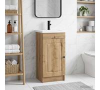 Ordellia Armoire de salle de bain avec lavabo en chêne Artisan - 42 x 40 x 84,5 cm - Meuble de salle de bain avec étagère et boutons en métal - Pour toilettes d'invités et salle de bain