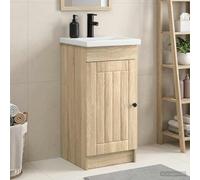 Ordellia Armoire de salle de bain avec lavabo en chêne Sonoma - 42 x 40 x 84,5 cm - Meuble de salle de bain - Commode - Porte - Étagère de rangement pour salle de bain - WC d'invités