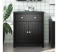 Ordellia Armoire de Salle de Bain Berg Noire en pin Massif, 69,5 x 34 x 80 cm, 1 tiroir et 2 Portes, Rangement Mural avec glissières métalliques, Design organisé