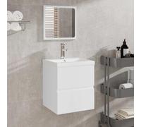 Ordellia Armoire de Salle de Bain Blanche en Bois d’ingénierie avec Miroir, tiroir de Rangement et Panneau d’Appui pour Vasque, Placard Mural pour Double Usage Salle de Bain et buanderie