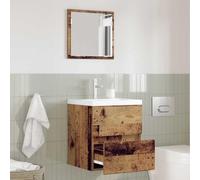 Ordellia Armoire de salle de bain en bois vieilli - 41 x 38,5 x 45 cm - Montage mural avec miroir plat - Tiroir de rangement - Meuble de salle de bain - Commode pour invités - WC