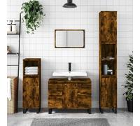 Ordellia Armoire de salle de bain en chêne fumé - 80 x 33 x 60 cm - En bois - Avec 1 porte et 4 tiroirs - Montage flexible - Meuble de rangement - Meuble de salle de bain - Meuble de salle de bain