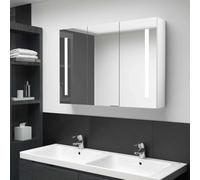 Ordellia Armoire de Salle de Bain Miroir LED 89x14x62 cm Blanc Brillant, MDF Finition mélaminée, Meuble Rangement avec étagères, éclairage USB 5V pour Maquillage et Soins