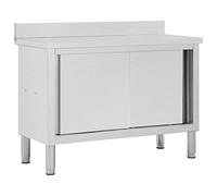 Ordellia Armoire de travail en acier inoxydable avec portes coulissantes, 120 x 50 x (95-97), pieds réglables et rebord, espace de rangement pour restauration, cuisine, restaurant, cantine, snack, bar