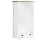 Ordellia Armoire Hill en pin massif blanc et marron miel avec 2 portes, 1 tiroir, tringle à vêtements et plancher, 89 x 50 x 170 cm, pour chambre à coucher et couloir