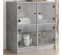 Ordellia Armoire latérale avec Portes en Verre Gris béton 68x37x75,5 cm, Buffet Enfilade Rangement, Bois d ingénierie et Verre pour Salon Salle à Manger