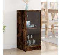 Ordellia Armoire latérale en Bois d ingénierie chêne fumé avec Portes en Verre, 35 x 37 x 75,5 cm, Buffet Rangement Salon Cuisine Salle à Manger, Meuble