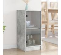 Ordellia Armoire latérale Gris béton avec Portes en Verre 35 x 37 x 75,5 cm Buffet Rangement vitrine pour Salon Cuisine, capacité 60 kg, Fixation Murale Incluse