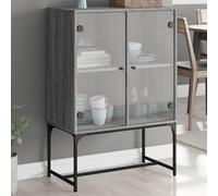 Ordellia Armoire latérale Sonoma Gris avec Portes en Verre, Buffet bahut en Bois d’ingénierie 69x37x100 cm, Rangement Salon Salle à Manger Cuisine entrée, 60 kg Charge
