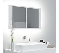 Ordellia Armoire lavabo Salle Bain à Miroir LED Blanc 80 x 12 x 45 cm, Meuble Rangement Vasque, Armoire Suspendu, étagère Acrylique, lumière RVB, pour Douche et WC