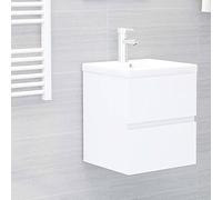 Ordellia Armoire lavabo Salle Bain Blanc aggloméré avec Vasque céramique intégrée, Meuble Rangement sous évier, tiroir, trop-Plein, 41 x 38,5 x 45 cm, pour WC et Douche