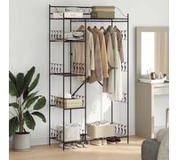 Ordellia Armoire ouverte noire en acier 101 x 43 x 188 cm, avec barres de suspension et 5 étagères console, peu encombrant, pour chambre à coucher, couloir et dressing