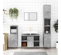 Ordellia Armoire Salle de Bain Gris béton 80 x 33 x 60 cm en Bois d’ingénierie et Fer, avec Porte et 4 étagères, Rangement pour Vasque et Cache Siphon