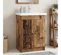Ordellia Armoire sous évier de Salle de Bain Bois Ancien, Meuble lavabo Salle Bain en Bois d ingénierie, Armoire Rangement Vasque, Cache Siphon, Porte à 90°, 78,5 x 37,5 x 81 cm