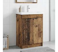 Ordellia Armoire sous évier de Salle de Bain en Bois d ingénierie Couleur Bois Ancien 56 x 37,5 x 81 cm avec Porte pivotante à 90 et poignée encastrée Rangement