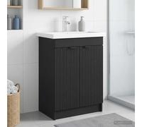 Ordellia Armoire sous évier de Salle de Bain Noir en Bois d’ingénierie 56 x 37,5 x 81 cm, Porte pivotante 90 degrés, Rangement Vasque Compact pour buanderie