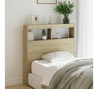 Ordellia Armoire tête de lit LED chêne Sonoma 100 x 17 x 102 cm, Panneau capitonné en Bois d ingénierie, Rangement étagère pour Chambre Adulte, Lecture et décoration