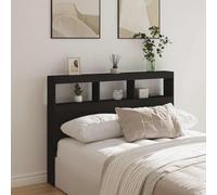 Ordellia Armoire tête de lit LED Noir en Bois d ingénierie 140x17x102 cm, avec Rangement et Panneau dosseret, USB 5 V pour Lecture, Installation Murale pour stabilité
