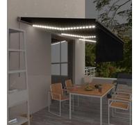 Ordellia Auvent Manuel rétractable avec Store LED Anthracite 6 x 3 m, Aluminium Enduit de Poudre, Toile Polyester PU, Protection Soleil Pluie pour terrasse Balcon Jardin Patio extérieur