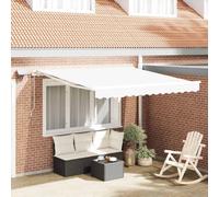 Ordellia Auvent rétractable blanc 350 x 250 cm en tissu et acier avec bandes LED, imperméable, résistant aux UV, utilisation manuelle pour balcon, terrasse, jardin