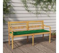 Ordellia Banc Batavia en Bois de Teck Massif avec Coussin Vert 150 cm, mobilier extérieur Robuste pour Jardin terrasse Patio balancelle avec accoudoirs, Design élégant et Confort Optimal