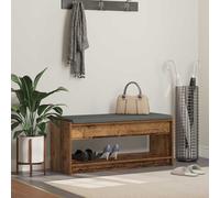 Ordellia Banc de couloir avec coussin et étagère en bois vieilli, 103 x 38 x 45 cm, banc en bois avec espace de rangement pour couloir, entrée, coffre moderne avec rembourrage et étagère