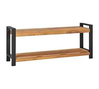Ordellia Banc en teck massif de 120 cm avec étagère, banc de coffre industriel pour couloir, entrée, chambre à coucher, salon et jardin, robuste avec espace de rangement