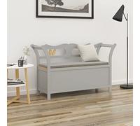 Ordellia Banc gris 107 x 45 x 75,5 cm en sapin massif avec espace de rangement, couvercle, dossier et accoudoirs, pour couloir, couloir, couloir, chambre à coucher, salon