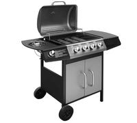 Ordellia Barbecue à gaz 4 brûleurs avec brûleur latéral noir et argenté, acier inoxydable SPCC, 104 x 55,4 x 97,7 cm, surface de cuisson 48,5 x 37,5 cm, thermomètre, roulettes, capot