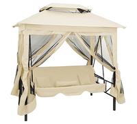 Ordellia Belvédère Convertible en balancelle Blanc crème pour Jardin terrasse Patio mobilier extérieur avec auvent, Cadre en Acier, Coussins Amovibles et Zone d'ombrage Confortable