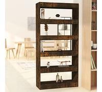 Ordellia Bibliothèque étagère en Bois d'ingénierie chêne fumé 80 x 30 x 166 cm Meuble Rangement Salon Bureau Chambre, Armoire vitrine, cloison de séparation, Fixation Murale