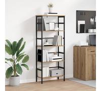 Ordellia Bibliothèque Industrielle 4 Niveaux en Bois d ingénierie chêne Artisanal 60 x 29,5 x 149 cm, Cadre Acier, rayonnage pour Salon Bureau Rangement Livres