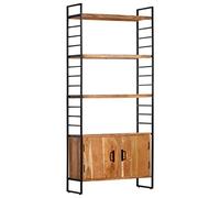 Ordellia Bibliothèque Industrielle à 4 Niveaux en Bois d’Acacia Massif et Fer Enduit de Poudre, 80 x 30 x 180 cm, 2 Portes, 3 étagères, Rangement Livres Magazines dossiers