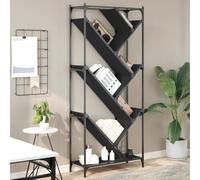 Ordellia Bibliothèque Noir Forme Arbre 79 x 30 x 180 cm en Bois d’ingénierie et métal, rayonnage pour Livres dossiers CD DVD, 60 kg, Pieds réglables, Fixation Murale
