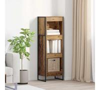 Ordellia Bibliothèque rayonnage en Bois d ingénierie Ancien 40 x 30 x 121 cm, Meuble Armoire Industrielle à 3 Compartiments, Pieds en Acier pour Salon Bureau