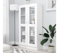 Ordellia Bibliothèque vitrine Blanc en Bois d'ingénierie, 82,5 x 30,5 x 150 cm, 4 Compartiments et 2 Portes, Rangement pour Livres DVD dossiers, Design pour Salon Bureau entrée