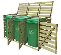 Ordellia Boîte à poubelles pour 3 poubelles, 240 l, en pin vert imprégné, 218,3 x 92 x 120 cm, avec 3 portes et couvercles à charnière, pour jardin, terrasse, cour, allée, brise-vue et ordre