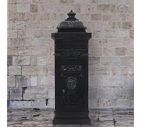 Ordellia Boîte aux lettres colonne en fonte d'aluminium de style vintage noir inoxydable avec rabat rabattable, serrure, plaque nominative pour extérieur, entrée, jardin