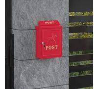 Ordellia Boîte aux Lettres Murale Rouge en Aluminium coulé 29 x 13 x 41 cm résistante à l'extérieur avec Serrure sécurisée, Style rétro Moderne pour façade Portail Porte Poteau
