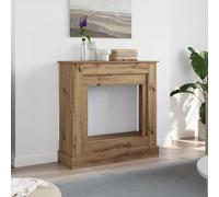 Ordellia Bordure de cheminée Artisan en chêne 90 x 30 x 90 cm pour cheminée électrique, flamme LED, support mural, étagère pour accessoires de cheminée et décoration