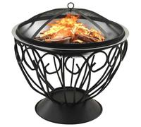 Ordellia Brasero et barbecue 2 en 1 en acier inoxydable avec tisonnier, protection contre les étincelles, grille et couvercle en grille pour terrasse, jardin et extérieur, 59 x 59 x 60 cm