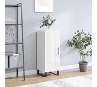 Ordellia Buffet Blanc Brillant en Bois d ingénierie et métal 34,5 x 34 x 90 cm, 3 Compartiments, Porte réversible, Meuble Rangement pour Salon Salle à Manger Cuisine entrée Couloir