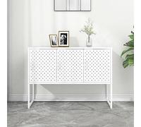 Ordellia Buffet Blanc en Acier 105 x 35 x 75 cm, Meuble de Rangement à 3 Portes, Console avec niveauurs, pour Salon Salle à Manger Cuisine entrée, Support 60 kg et Fixation Murale