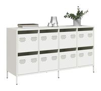 Ordellia Buffet Blanc en Acier laminé à Froid 135 x 39 x 73,5 cm, 8 tiroirs, Meuble de Rangement pour Salon Salle à Manger Cuisine entrée, Surface Lisse, Entretien Facile, Fixations murales